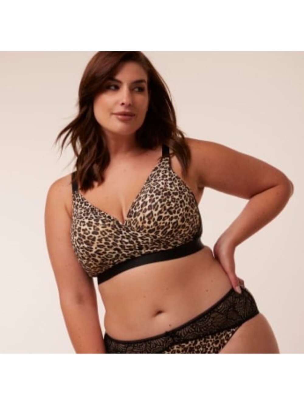 Deesse Lounge Bra Wireless Wire Free Bra Black Animal Leopard Print 40B Comfort